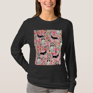 Husky Florals Hunde und Vintag florales Muster P T-Shirt
