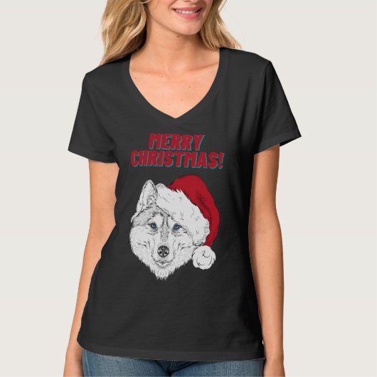 Husky Frohe Weihnachtsstil 1 T-Shirt (Vorderseite)