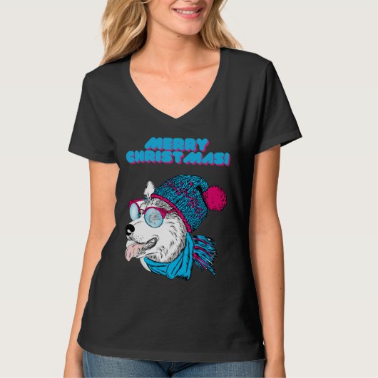 Husky Frohe Weihnachtsstil 2 T-Shirt (Vorderseite)