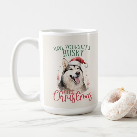 Husky Funny Dog Puff Weihnachtskaffee Tasse (Mit Donut)