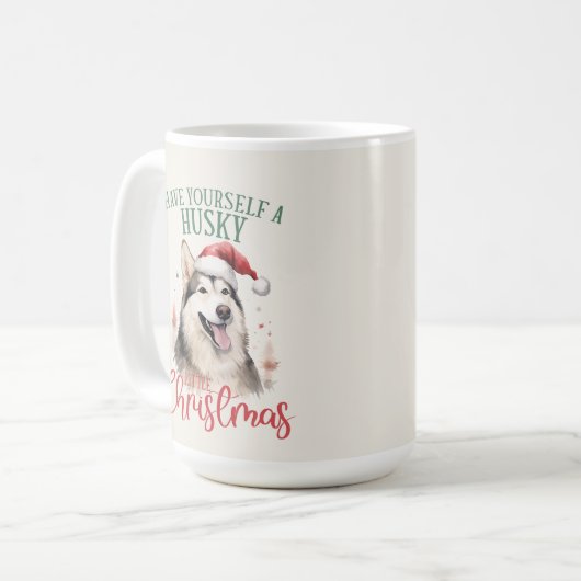 Husky Funny Dog Puff Weihnachtskaffee Tasse (Vorderseite Links)