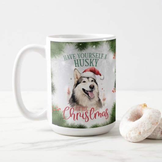 Husky Funny Dog Puff Weihnachtskaffee Tasse (Mit Donut)