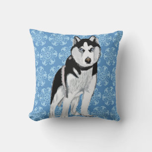 Husky gegen Schneeflocken Kissen