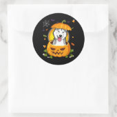 Husky-Geschenk | Halloween Dog Hexe Pumpkin Husky Runder Aufkleber (Tasche)