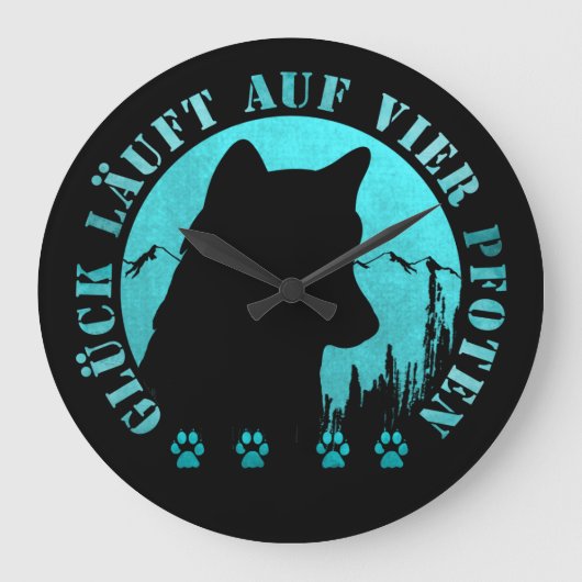 Husky - Glück läuft auf vier Pfoten Große Wanduhr (Vorderseite)