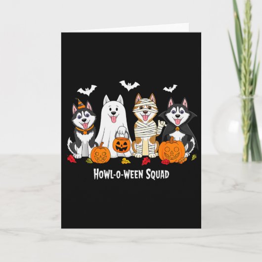 Husky Halloween Howl O Ween Squad  Karte (Vorderseite)