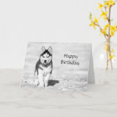 Husky Happy Birthday Card Karte (Gelbe Blume)