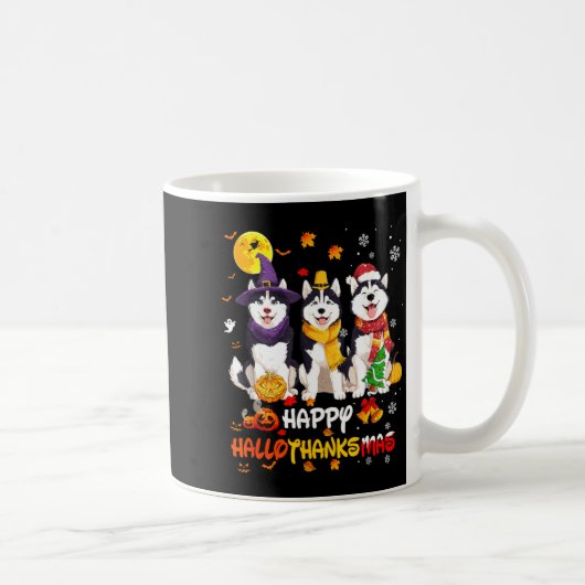 Husky Happy Hallothanksmas Dog Lover Christmas Kaffeetasse (Rechts)