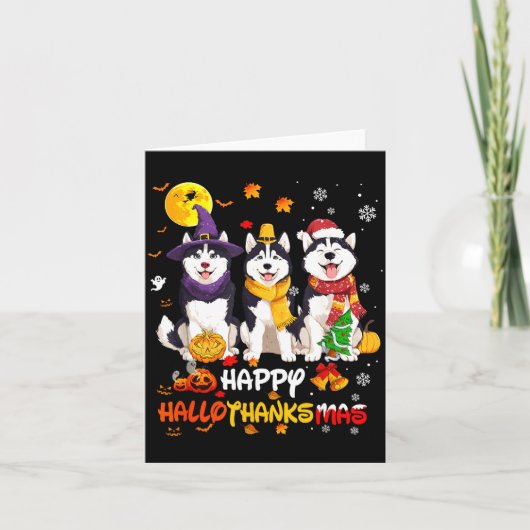 Husky Happy Hallothanksmas Dog Lover Christmas Karte (Vorderseite)
