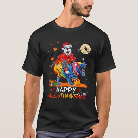 Husky Happy Hallothanksmas Halloween-Erntedank T-Shirt (Vorderseite)