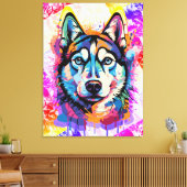 Husky Head - farbenfrohe Husky Hund-Malerei Leinwanddruck (Insitu (Wohnzimmer))