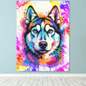 Husky Head - farbenfrohe Husky Hund-Malerei Leinwanddruck (Insitu (Holzboden))