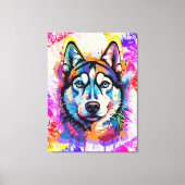 Husky Head - farbenfrohe Husky Hund-Malerei Leinwanddruck (Vorderseite)