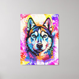 Husky Head - farbenfrohe Husky Hund-Malerei Leinwanddruck