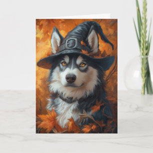 Husky-Hexe Halloween Feiertagskarte