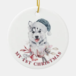 Husky Hund 1. niedlicher Weihnachtshund Welpe Wint Keramik Ornament