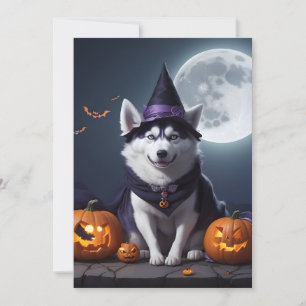 Husky Hund Halloween Abenteuer Mondlicht Magie Gru Feiertagskarte