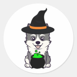 Husky-Hund ist eine Hexe Runder Aufkleber