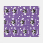 Husky Hund, Lila Personalisierter Name Wiederholun Fleecedecke (Vorderseite (Horizontal))