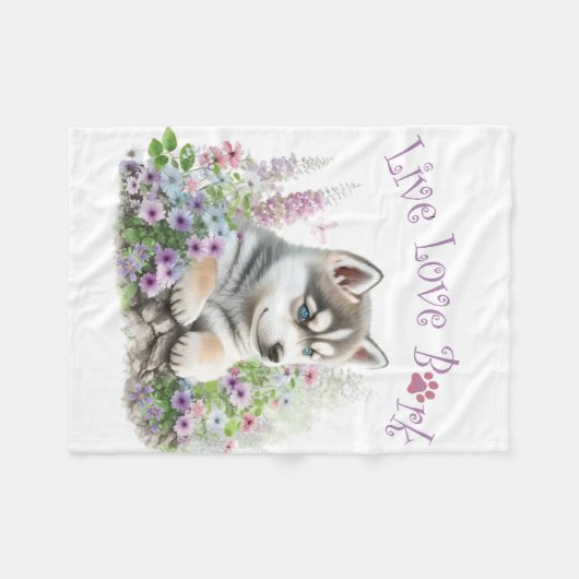Husky Hund Mama Floral Fleecedecke (Vorderseite (Horizontal))