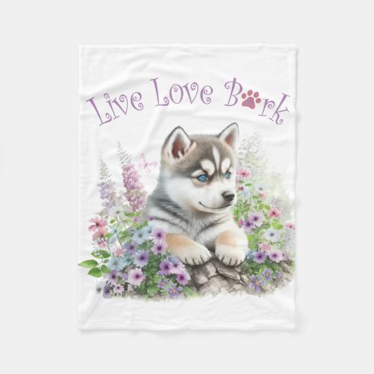 Husky Hund Mama Floral Fleecedecke (Vorderseite)