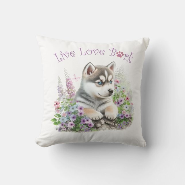 Husky Hund Mama Floral Kissen (Vorderseite)