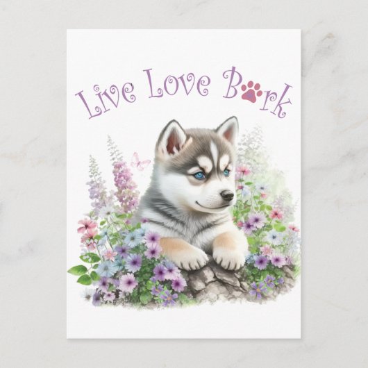 Husky Hund Mama Floral Postkarte (Vorderseite)