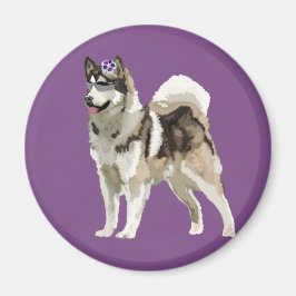 Husky Hund mit Blume Foto Magnet