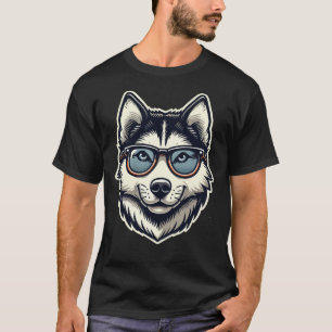 Husky Hund mit Brillen Pop Art Style T-Shirt