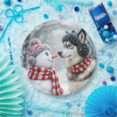Husky Hund mit Snowman Pappteller (Party)