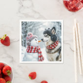 Husky Hund mit Snowman Serviette (Beispiel)