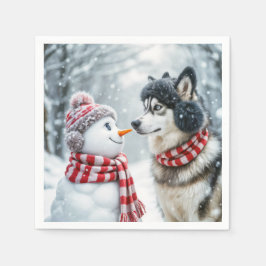 Husky Hund mit Snowman Serviette