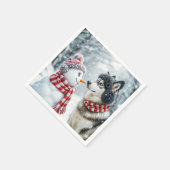 Husky Hund mit Snowman Serviette (Ecke)