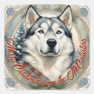 Husky Hund Personalisierte Weihnachtskarten Sticke Quadratischer Aufkleber