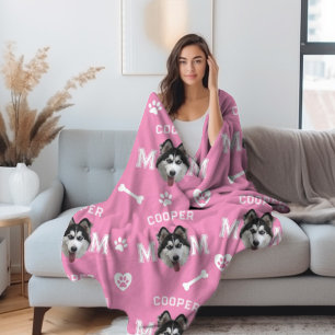 Husky Hund, rosa Personalisierter Name wiederholen Fleecedecke