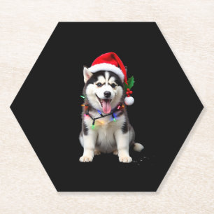 Husky-Hund-Santa-Hut Weihnachtsbaum Weihnachtsgesc Untersetzer