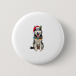 Husky-Hund-Santa-Hut Weihnachtsbaum Xmas-Geschenke Button