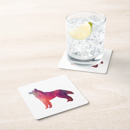 Husky Hund Silhouette Geo Rechteckiger Pappuntersetzer (Vor Ort)