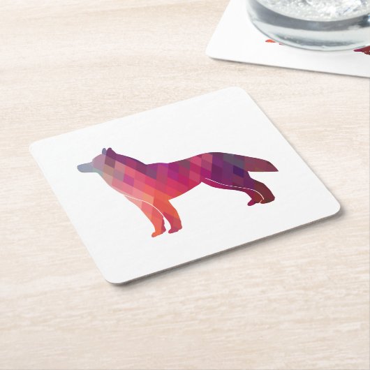Husky Hund Silhouette Geo Rechteckiger Pappuntersetzer (angewinkelt)