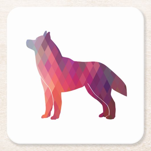 Husky Hund Silhouette Geo Rechteckiger Pappuntersetzer (Vorderseite)