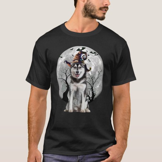 Husky Hund und Mond Halloween Kostümhund T-Shirt (Vorderseite)