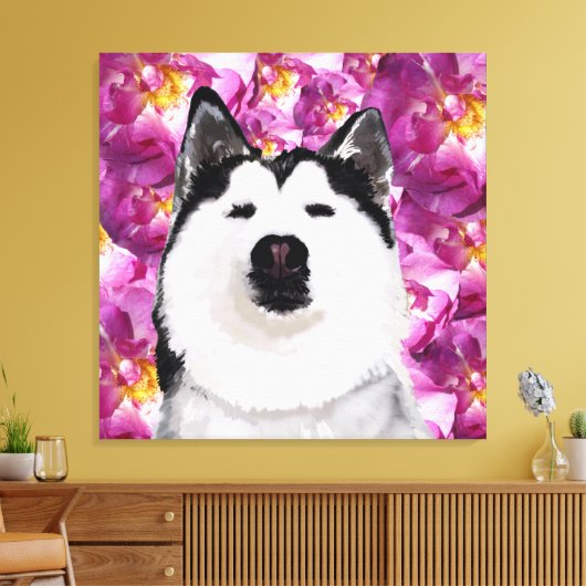 Husky Hund und Rose Single Mauer Leinwanddruck (Insitu (Wohnzimmer))