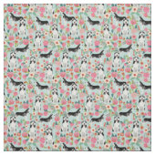 Husky Hund Vintag Blumen hellblau Stoff (Muster)