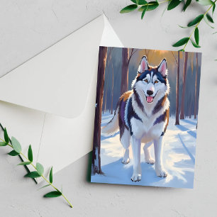 Husky Hund Winter Wasserfarbe Haustier Malerei K