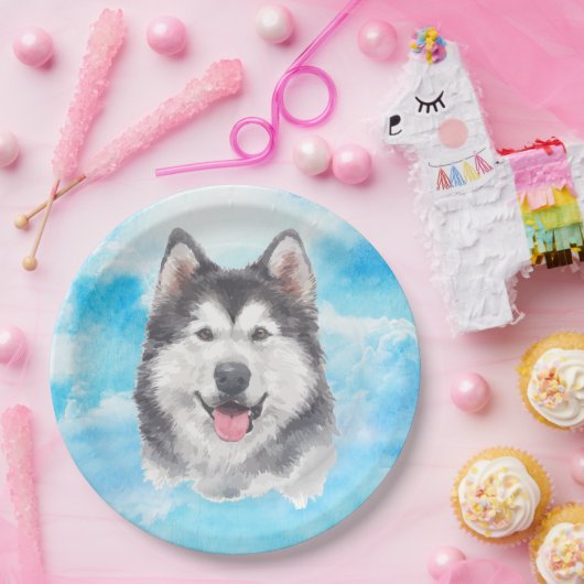 Husky-Hundehaustier-Aquarell Pappteller (Party)