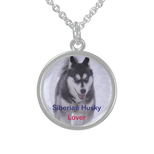 Husky-Hundeliebhaber Nicklace Sterling Silberkette (Vorderseite)
