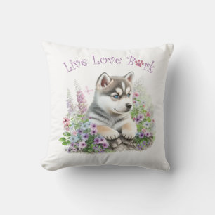 Husky-Hundemama-Blumenmuster Kissen