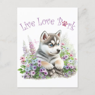 Husky-Hundemama-Blumenmuster Postkarte