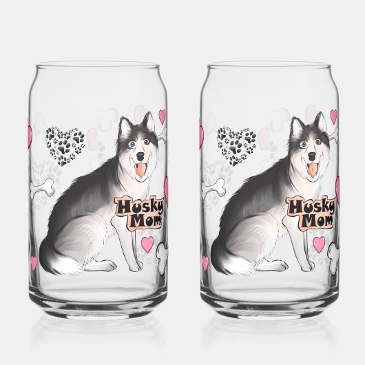 Husky-Hundemama mit Knochen und Herzen Dosenglas (Links)