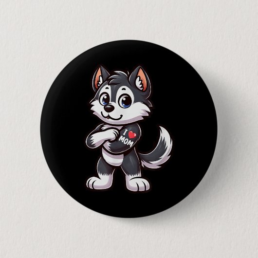 Husky I Liebe Mama Funny Dog Tattoo Button (Vorderseite)